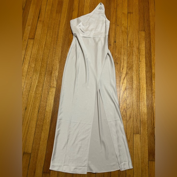 BHLDN Dylan One-Shoulder Satin Side-Slit Gown Champagne Womens Sz 8 - Picture 3 of 16